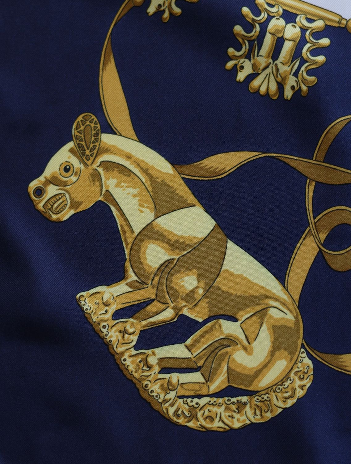 Hermès Les Cavaliers d'Or Navy Silk Scarf