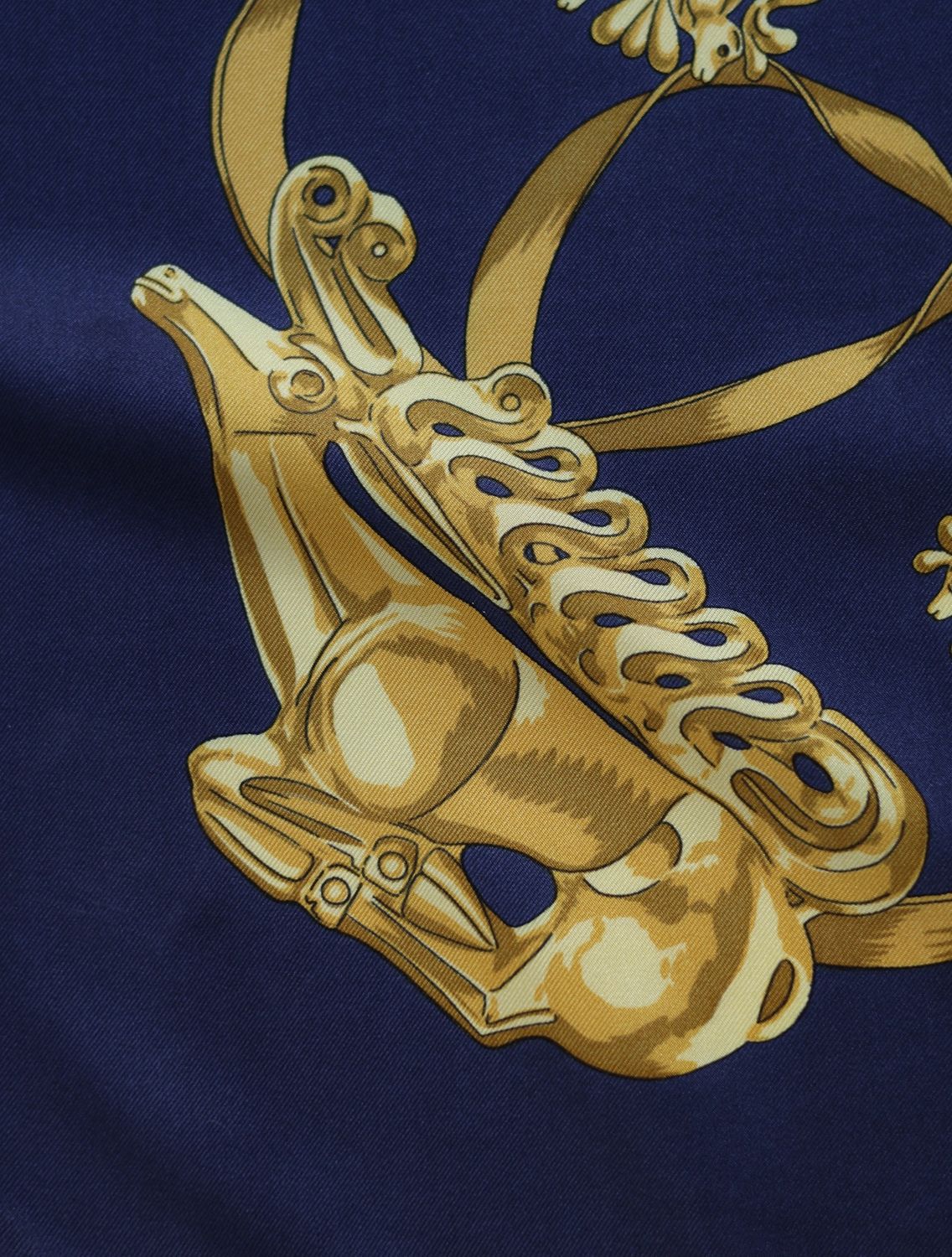 Hermès Les Cavaliers d’Or Navy Silk Scarf