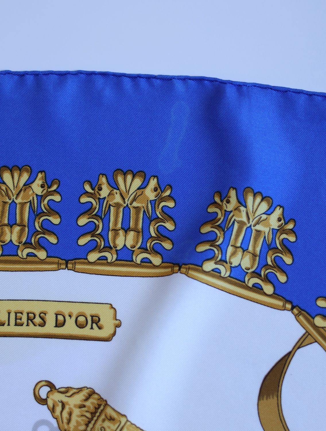 Hermès Les Cavaliers d’Or Blue Silk Scarf