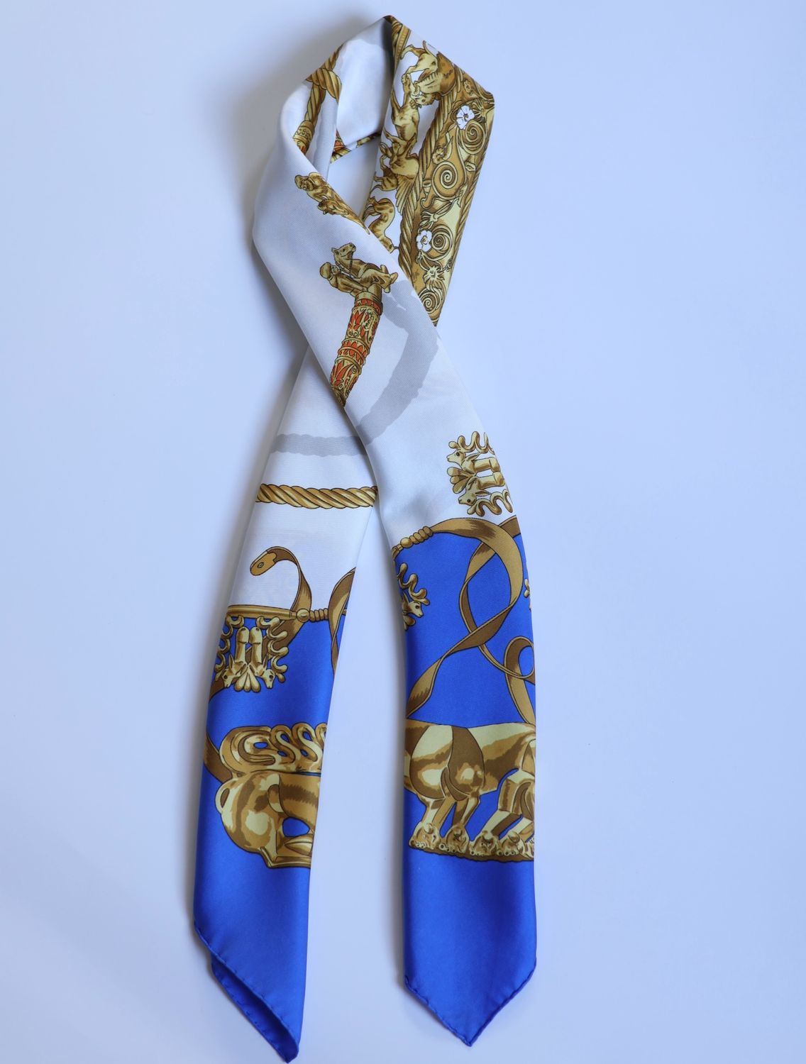 Hermès Les Cavaliers d’Or Blue Silk Scarf