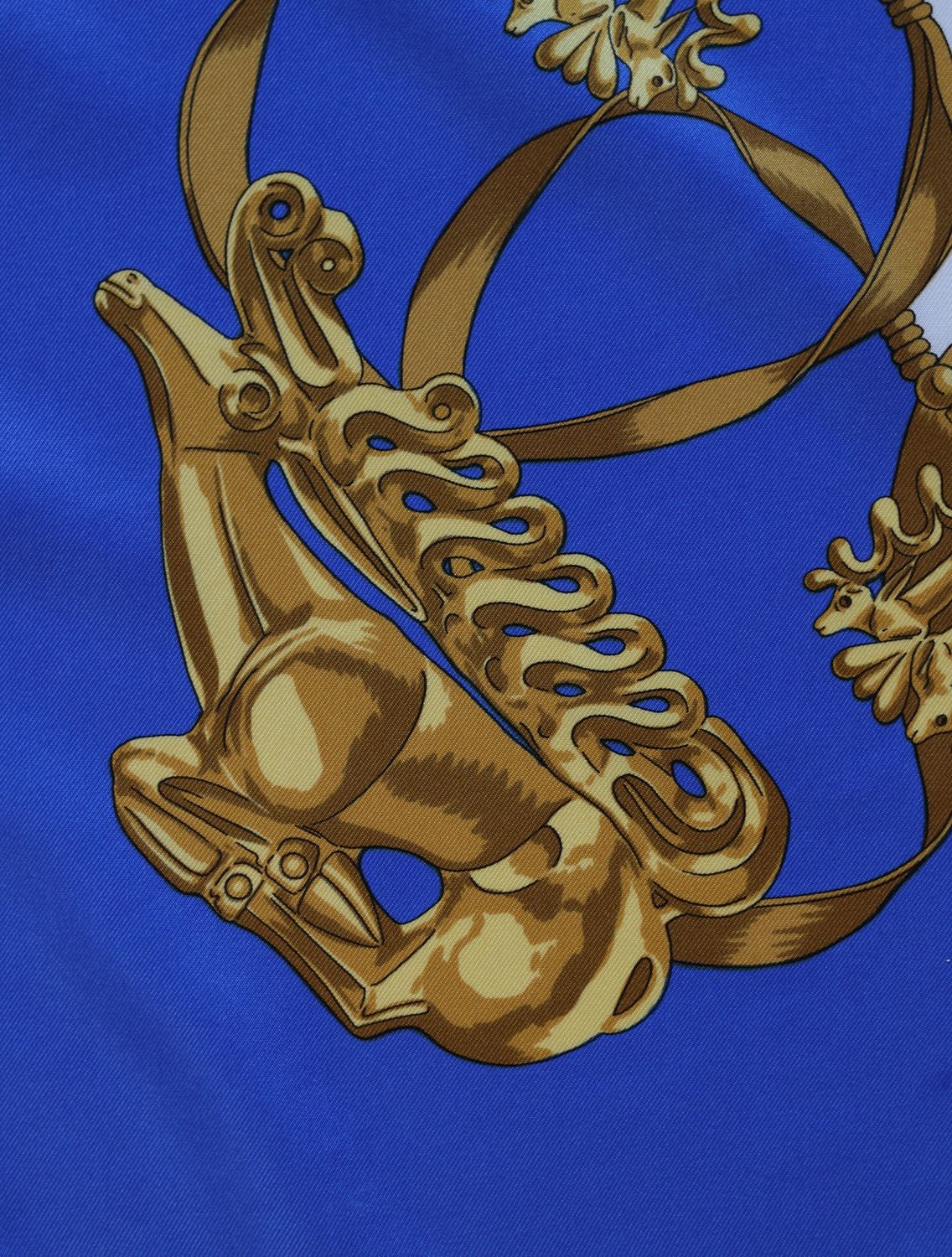 Hermès Les Cavaliers d’Or Blue Silk Scarf