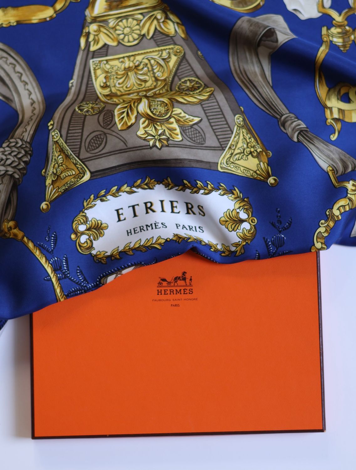 Hermès Étriers Blue Silk Scarf