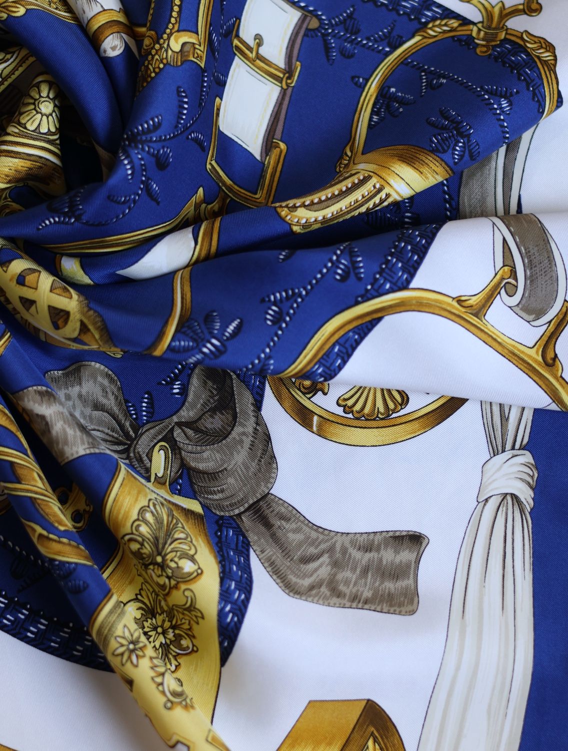 Hermès Étriers Blue Silk Scarf