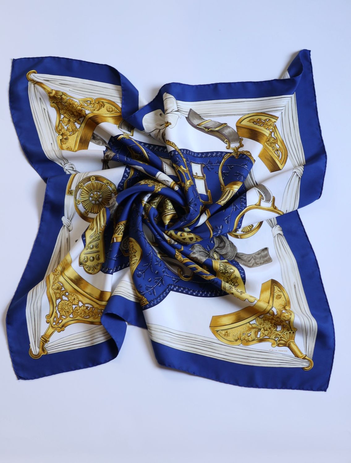 Hermès Étriers Blue Silk Scarf