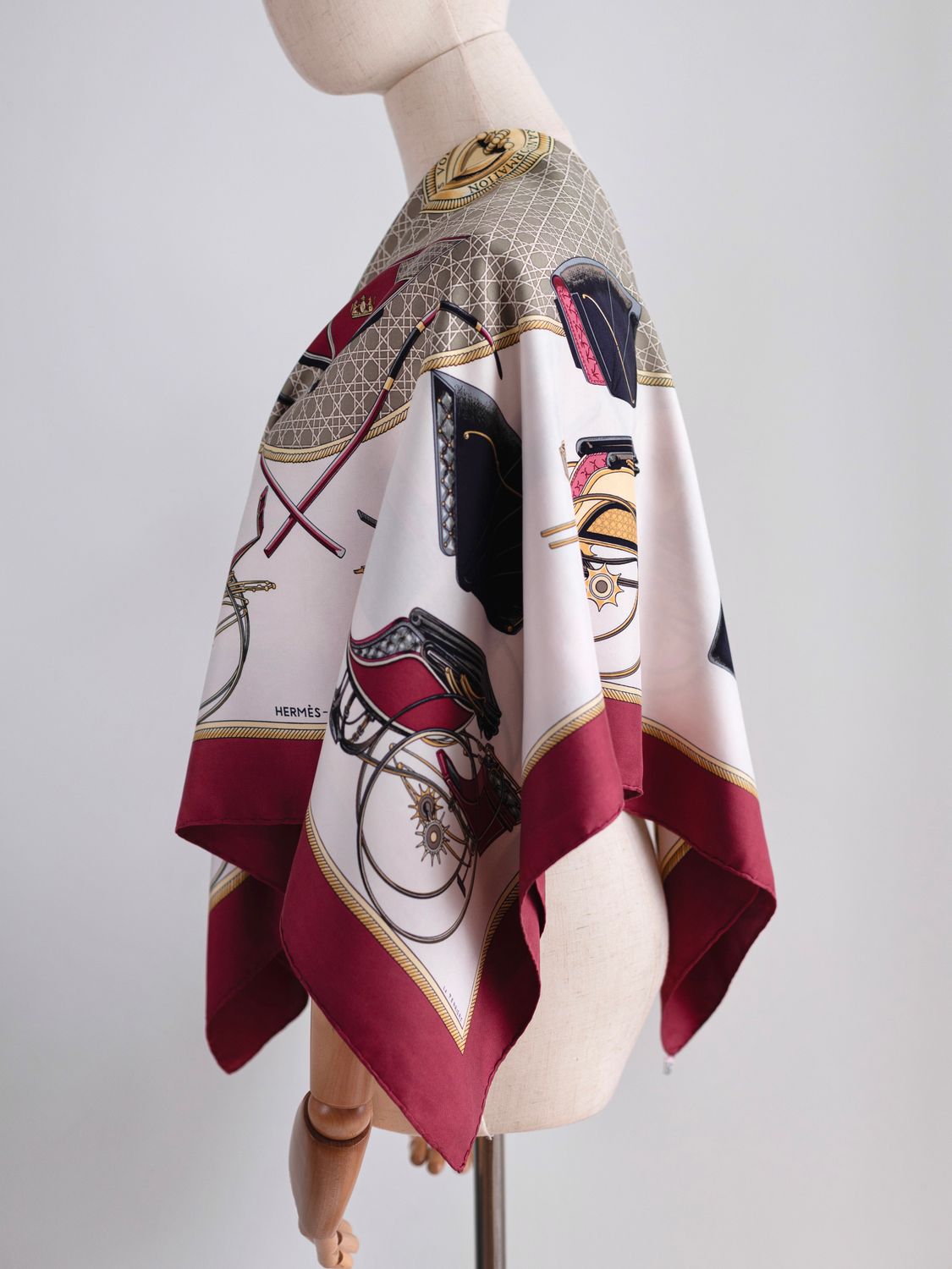 Hermès Les Voitures à Transformation Burgundy Silk Scarf