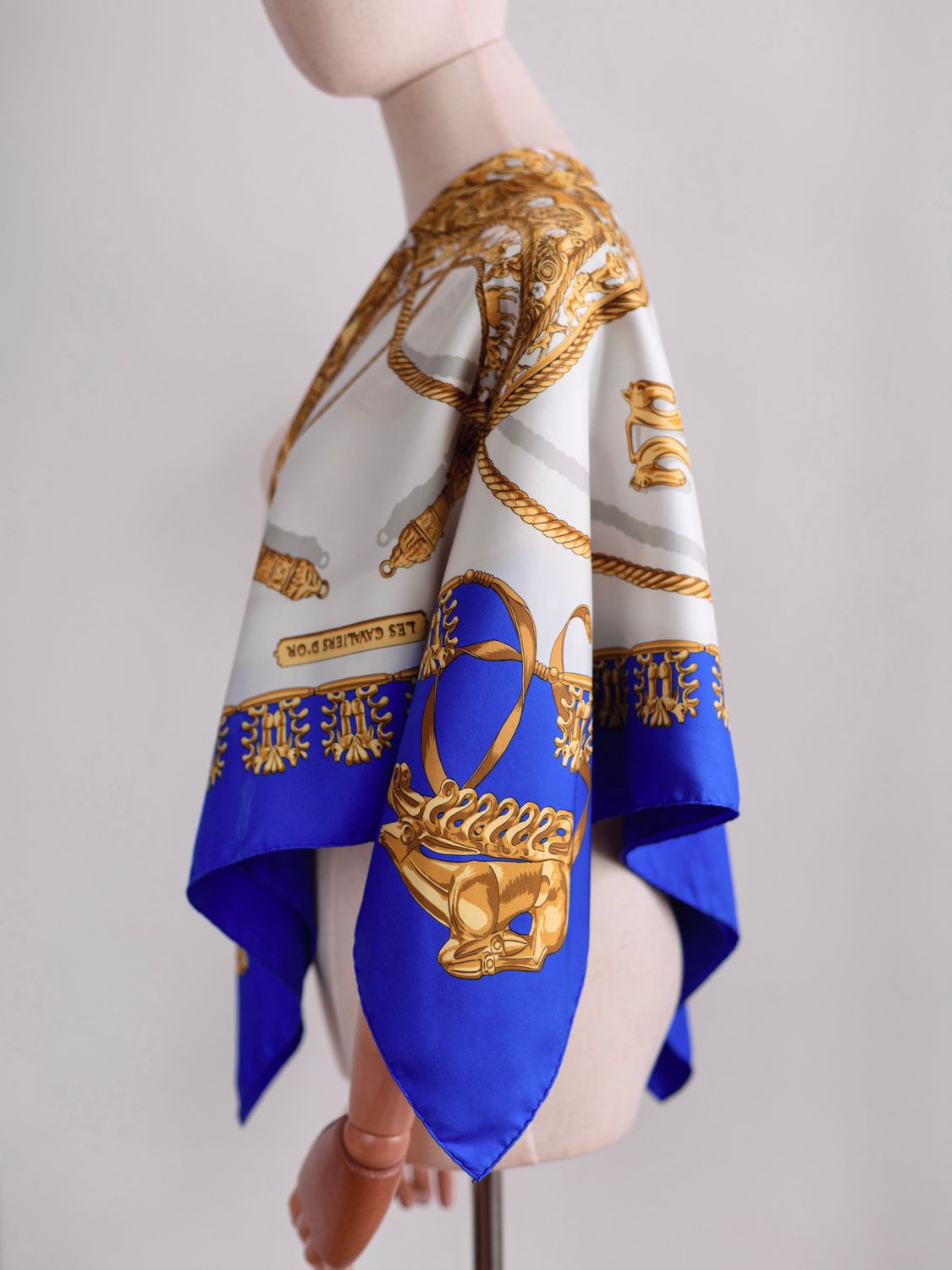 Hermès Les Cavaliers d’Or Blue Silk Scarf