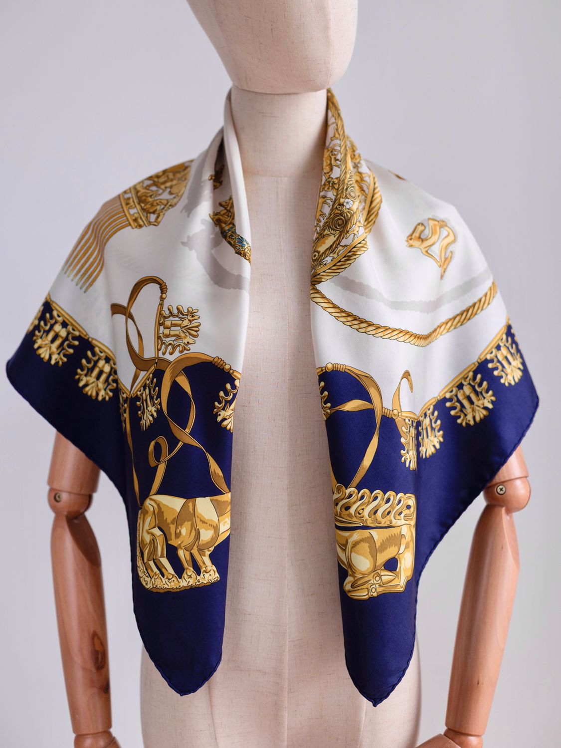 Hermès Les Cavaliers d’Or Navy Silk Scarf