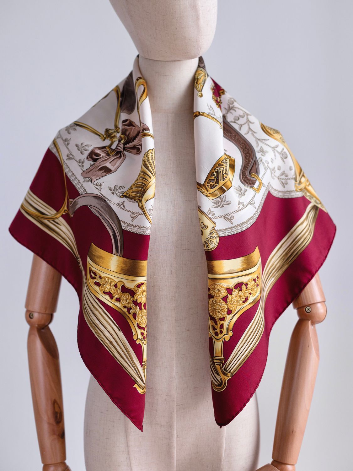 Hermès Étriers Burgundy Silk Scarf