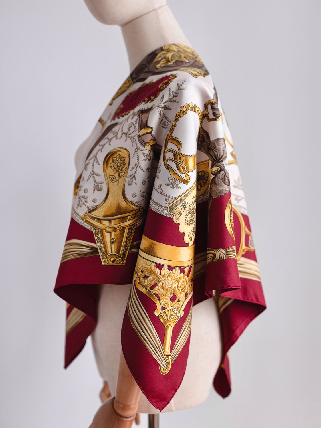 Hermès Étriers Burgundy Silk Scarf