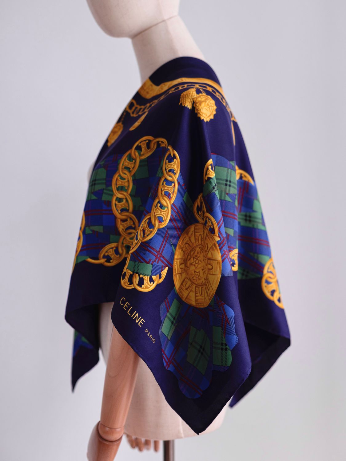 Celine Tartan Chains Silk Scarf