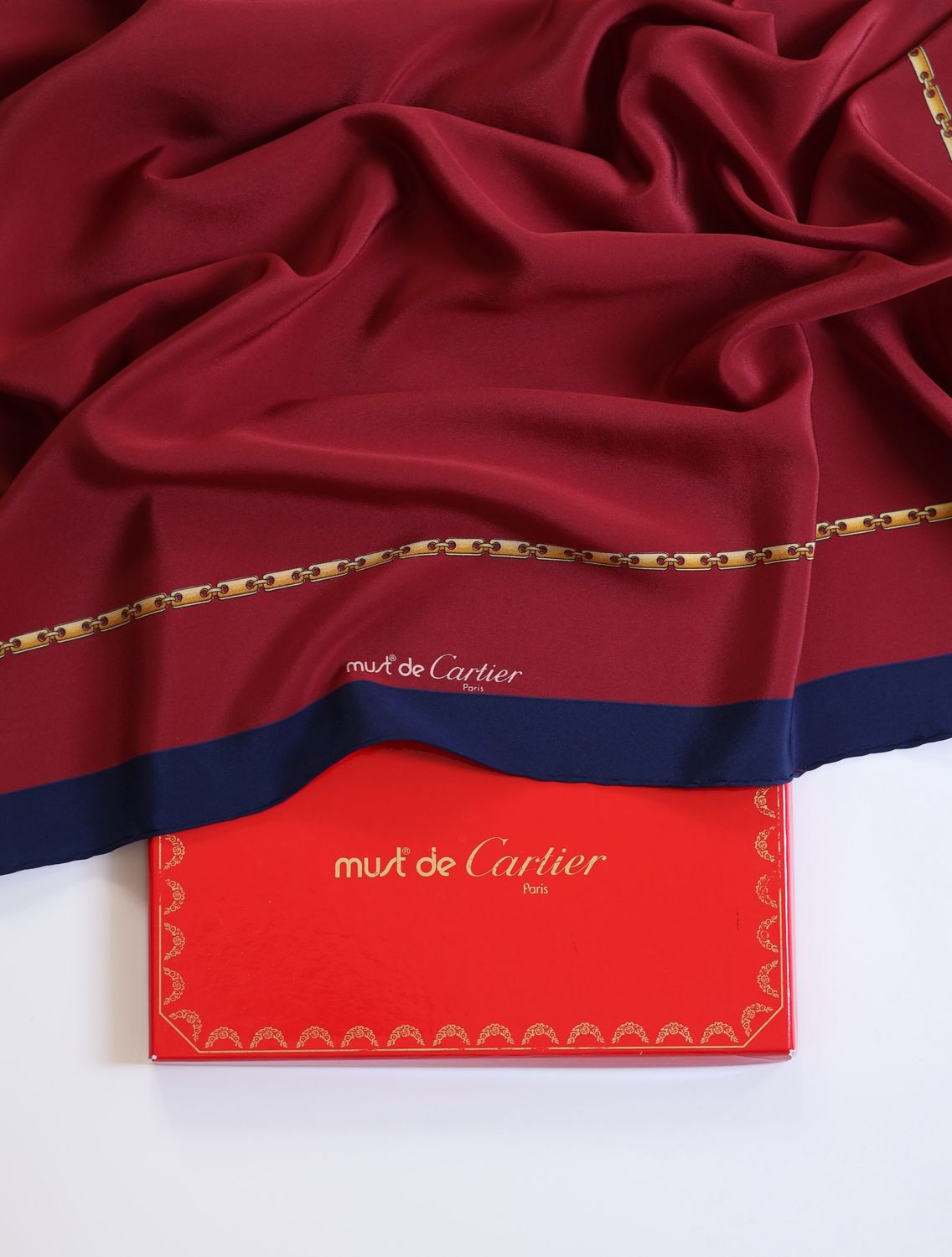 Cartier Burgundy Chain Silk Scarf