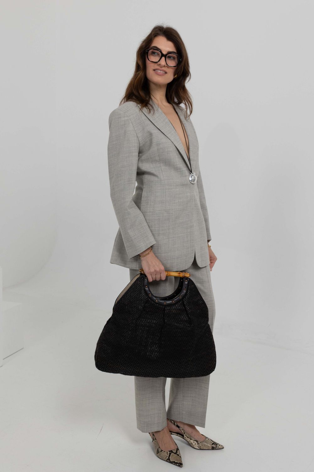 Gucci Woven Leather Bamboo Bag