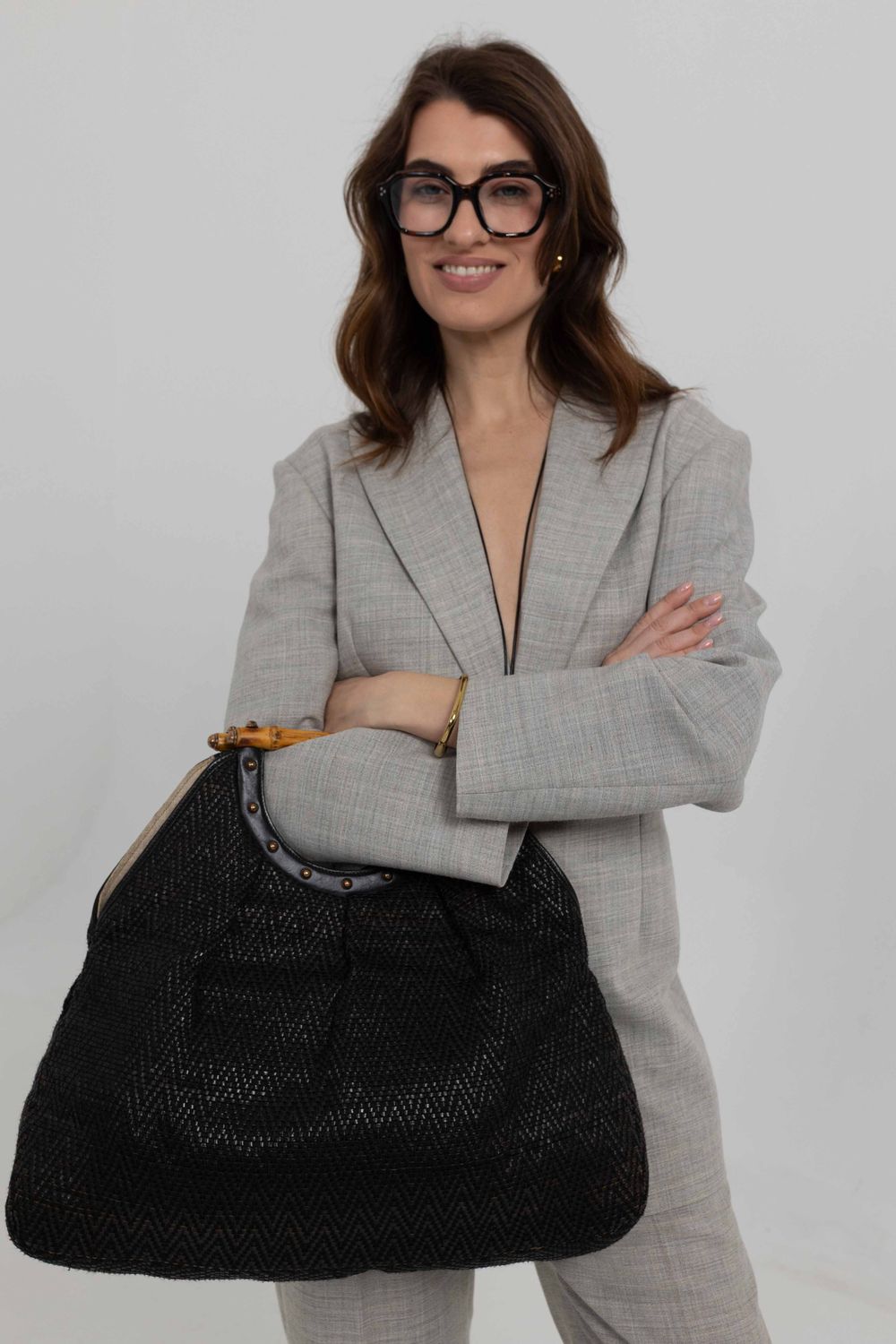 Gucci Woven Leather Bamboo Bag