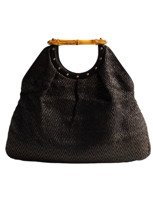 Gucci Woven Leather Bamboo Bag