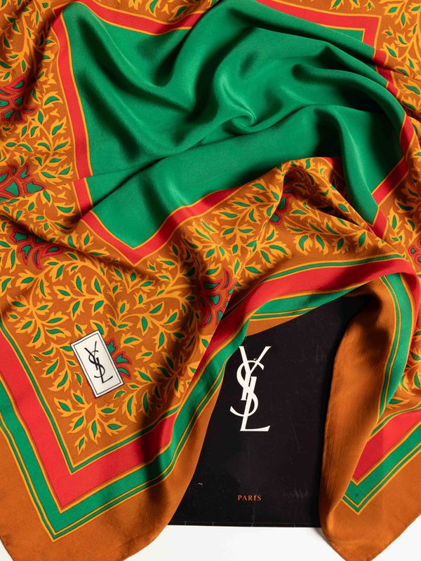 Yves Saint Laurent Ornamental Pattern Silk Scarf