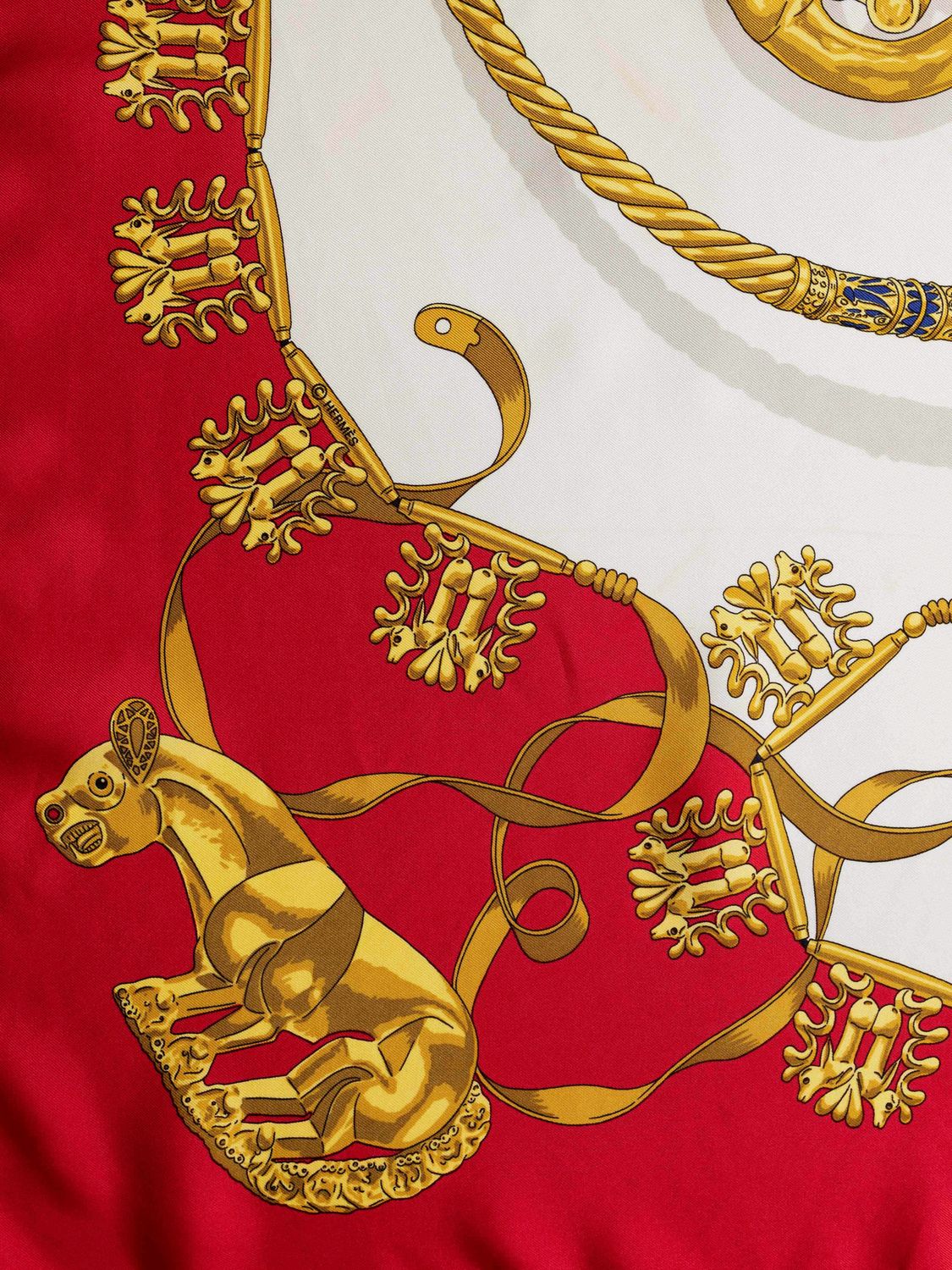 Hermès Les Cavaliers d’Or Red Silk Scarf