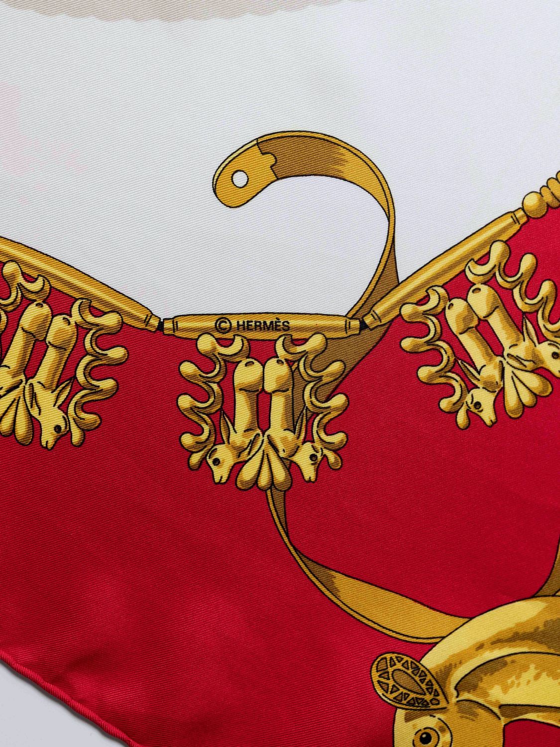 Hermès Les Cavaliers d’Or Red Silk Scarf