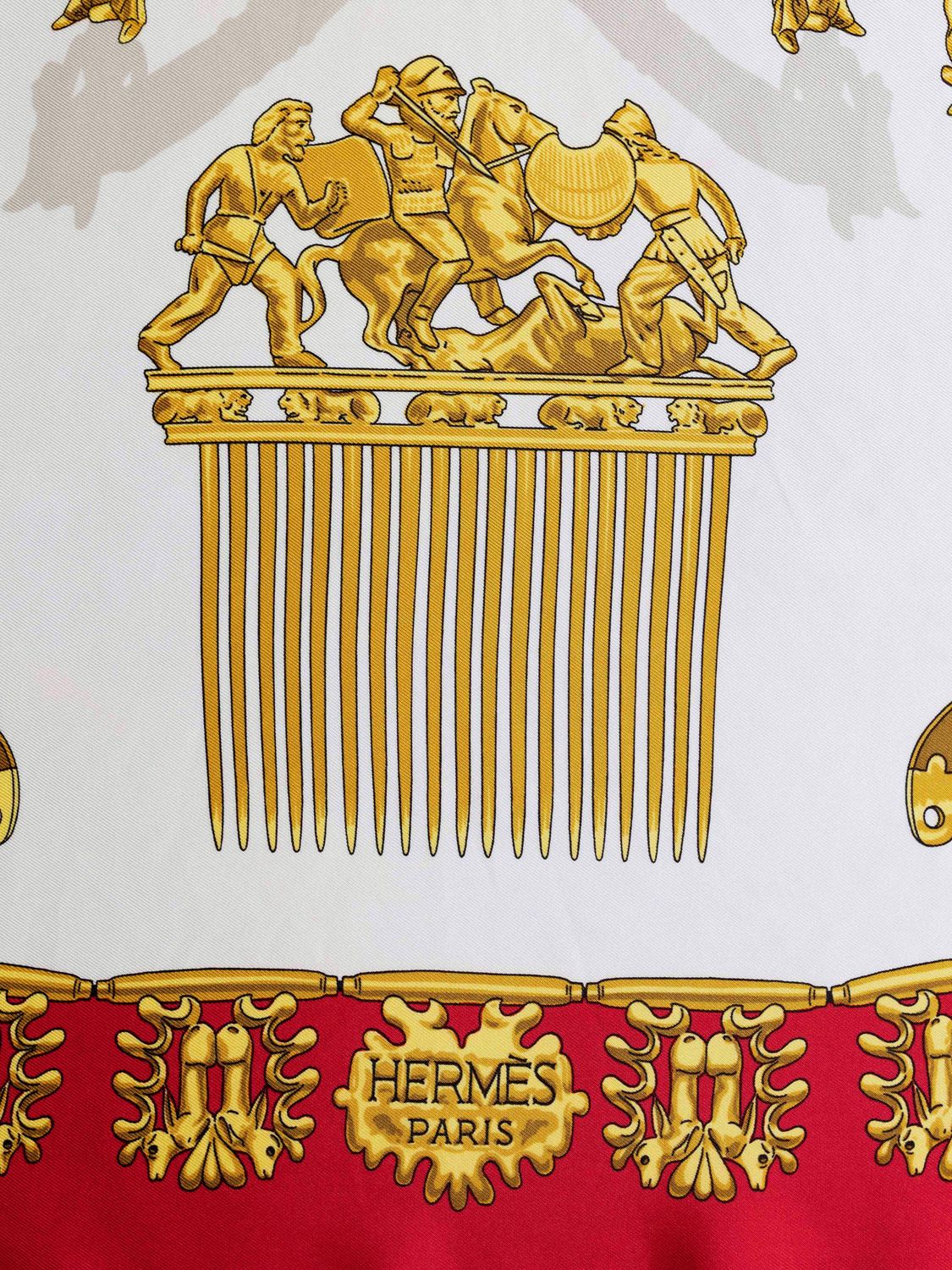 Hermès Les Cavaliers d’Or Red Silk Scarf