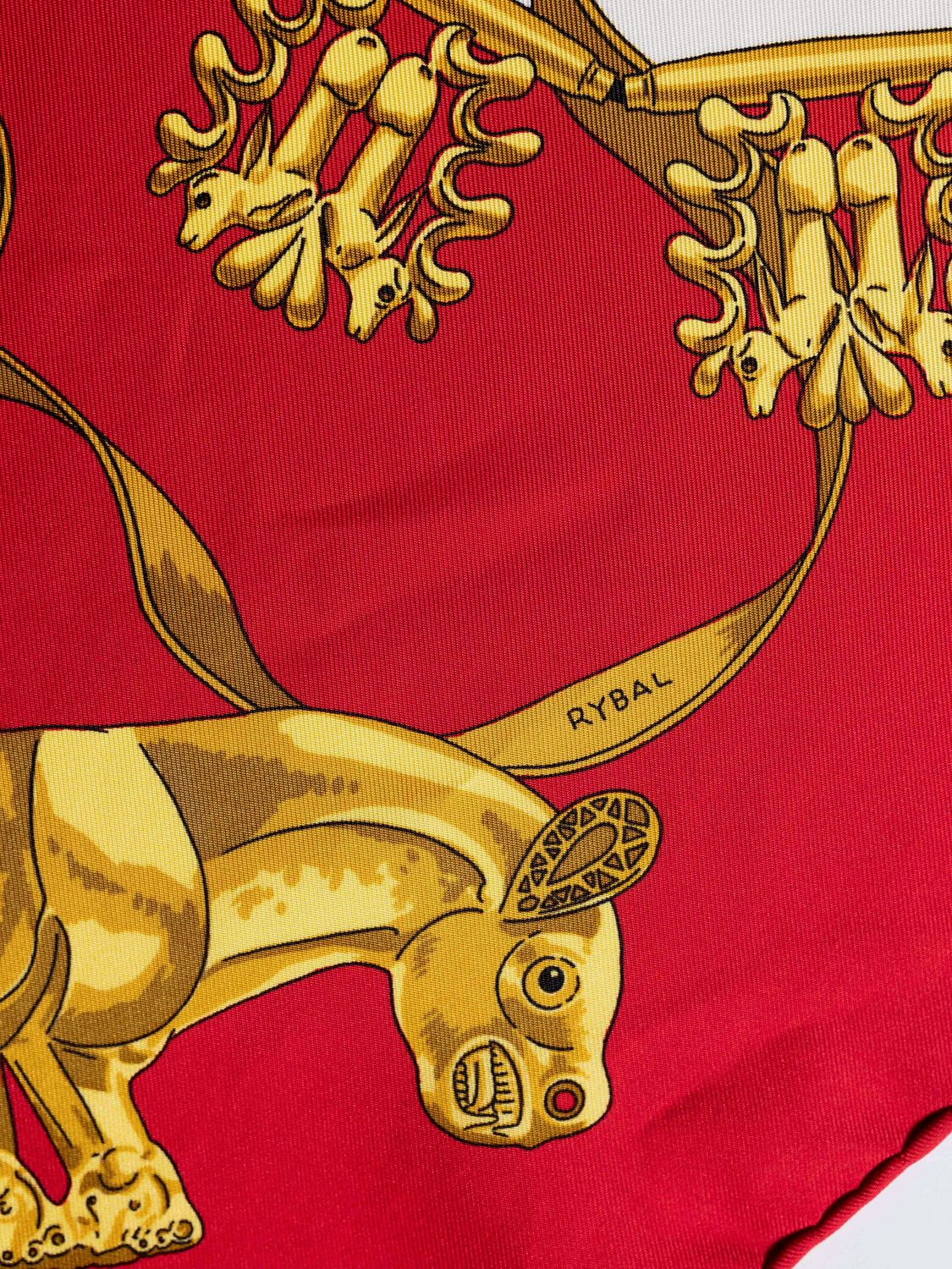 Hermès Les Cavaliers d’Or Red Silk Scarf