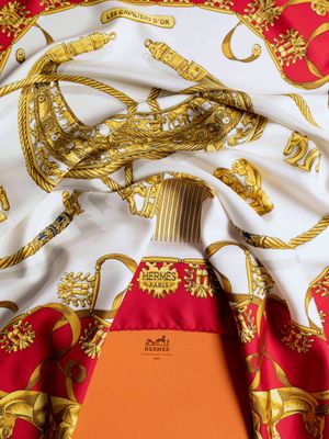 Hermès Les Cavaliers d’Or Red Silk Scarf