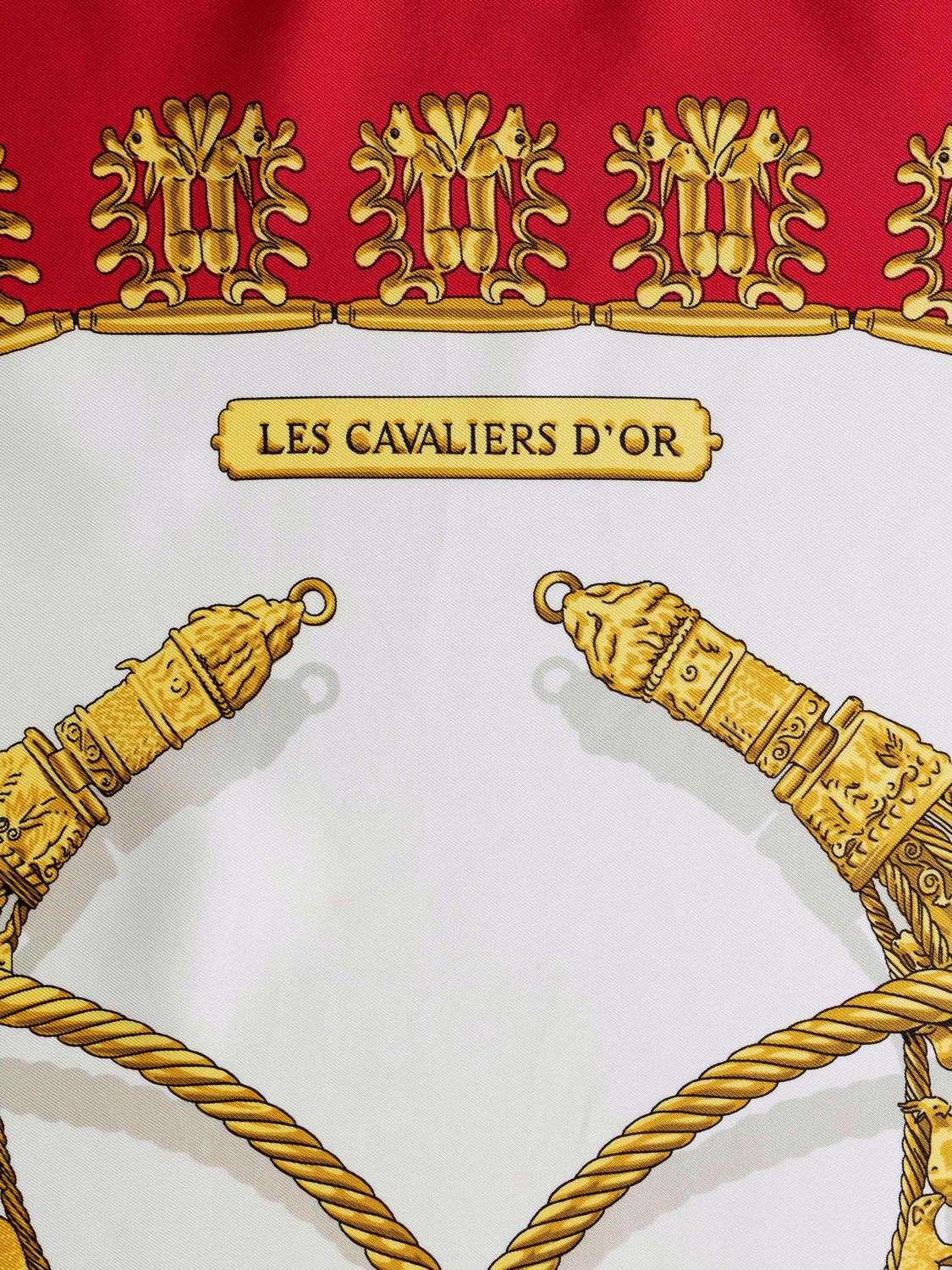 Hermès Les Cavaliers d’Or Red Silk Scarf