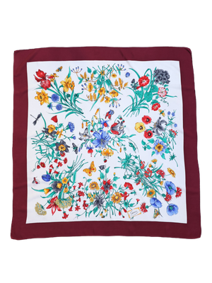 GUCCI FLORA BURGUNDY SILK SCARF