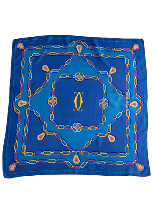Cartier Blue Jewel Chain Silk Scarf