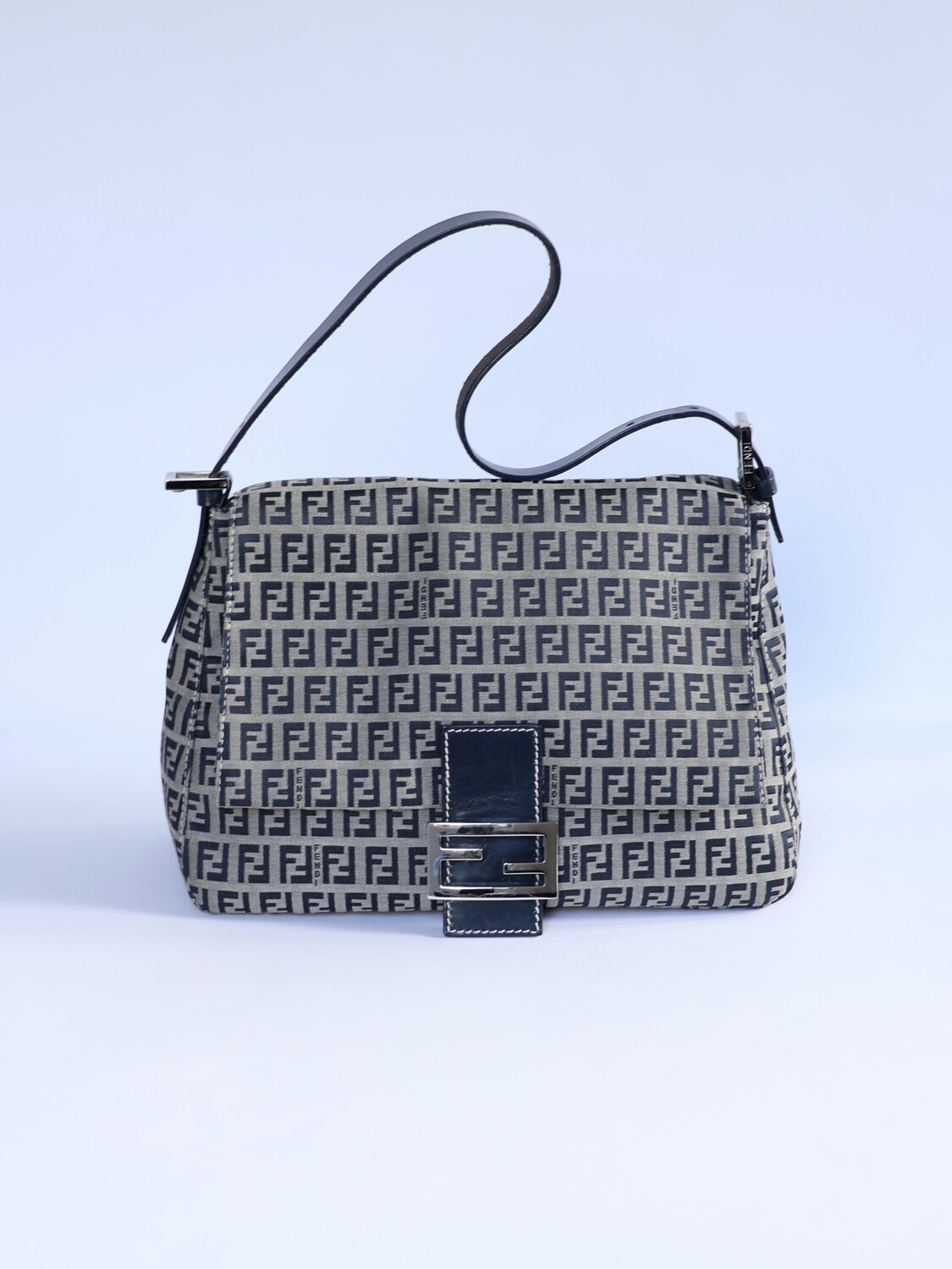 Fendi Navy Zucca Mamma Baguette Bag