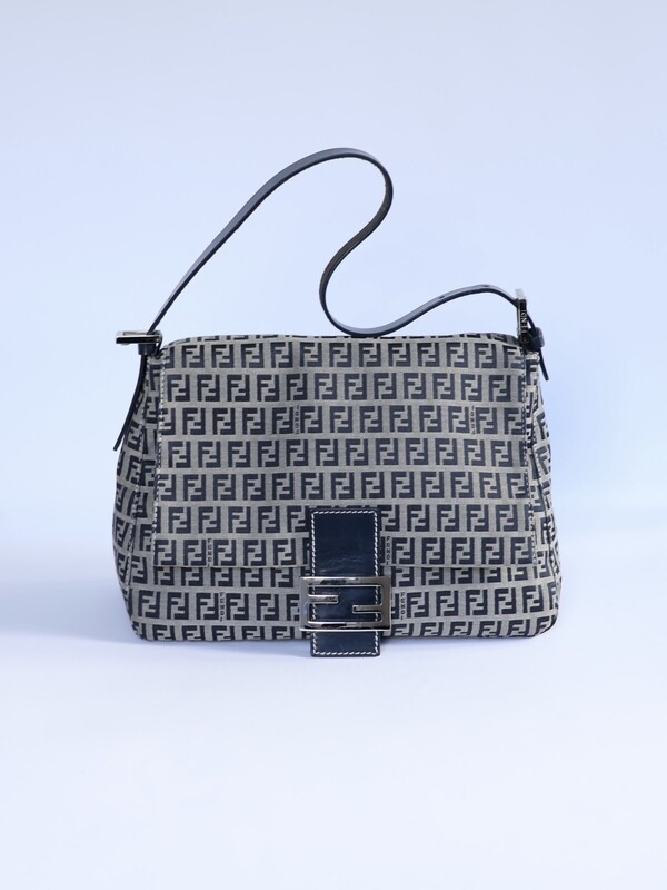 Fendi Navy Zucca Mamma Baguette Bag