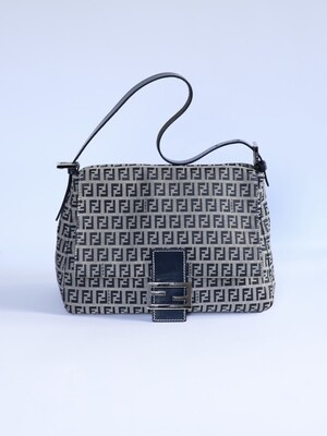 Fendi Navy Zucca Mamma Baguette Bag