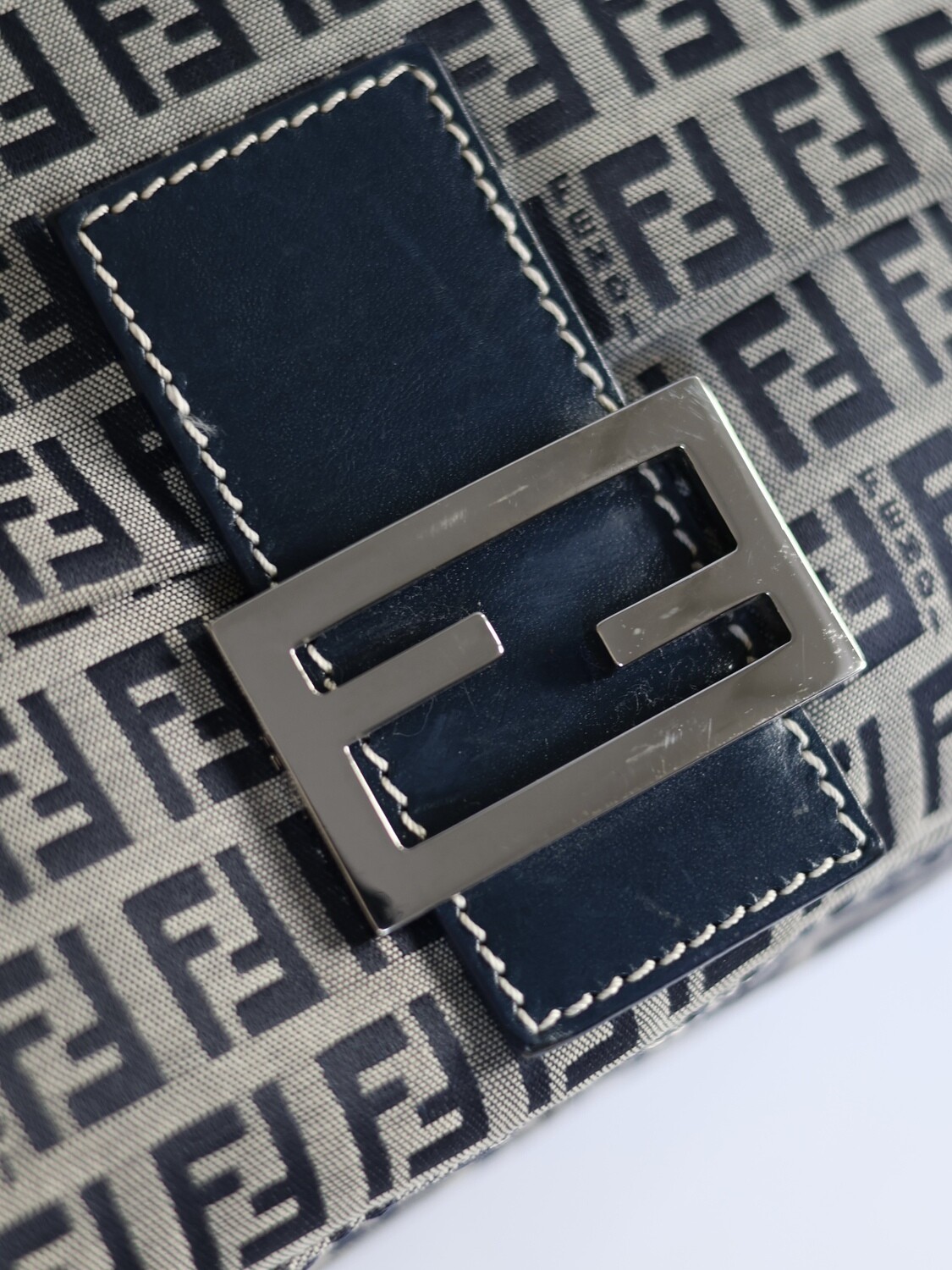 Fendi Navy Zucca Mamma Baguette Bag
