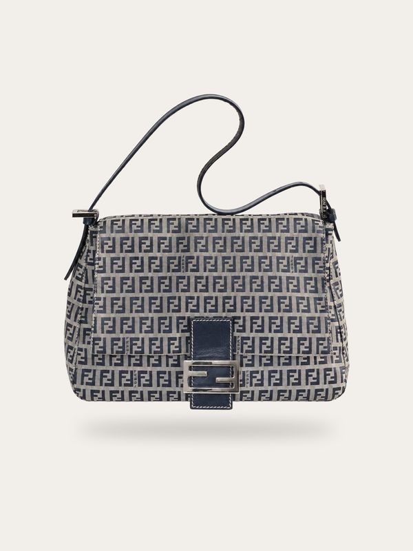 Fendi Navy Zucca Mamma Baguette Bag