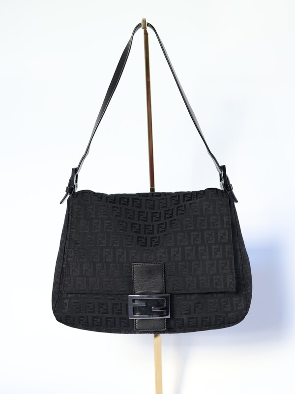 Fendi Black Zucca Mamma Baguette Bag