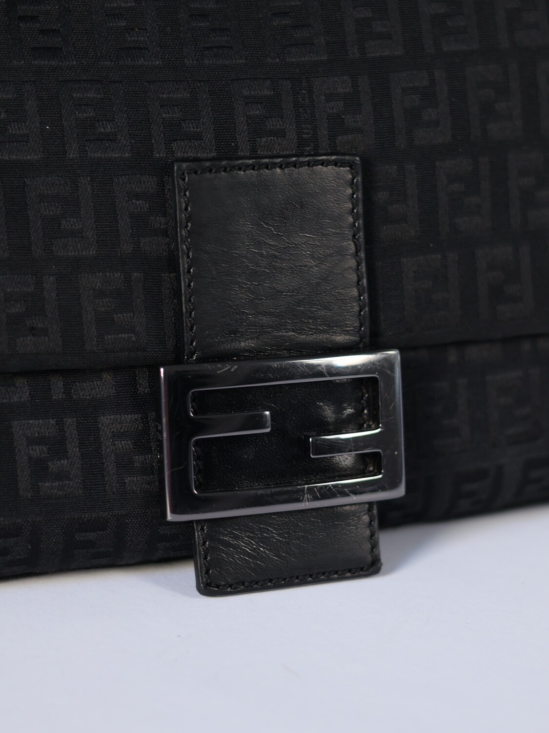 Fendi Black Zucca Mamma Baguette Bag