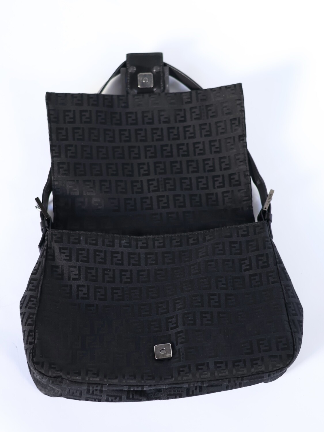 Fendi Black Zucca Mamma Baguette Bag