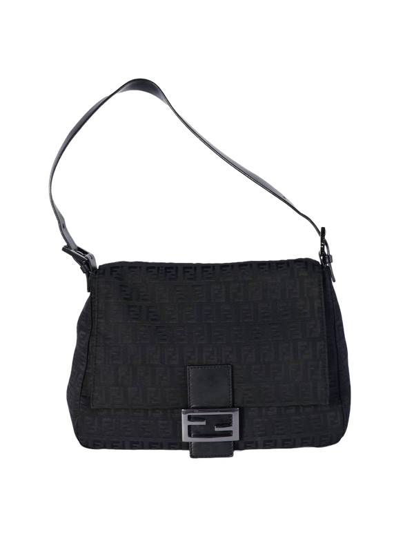 Fendi Black Zucca Mamma Baguette Bag