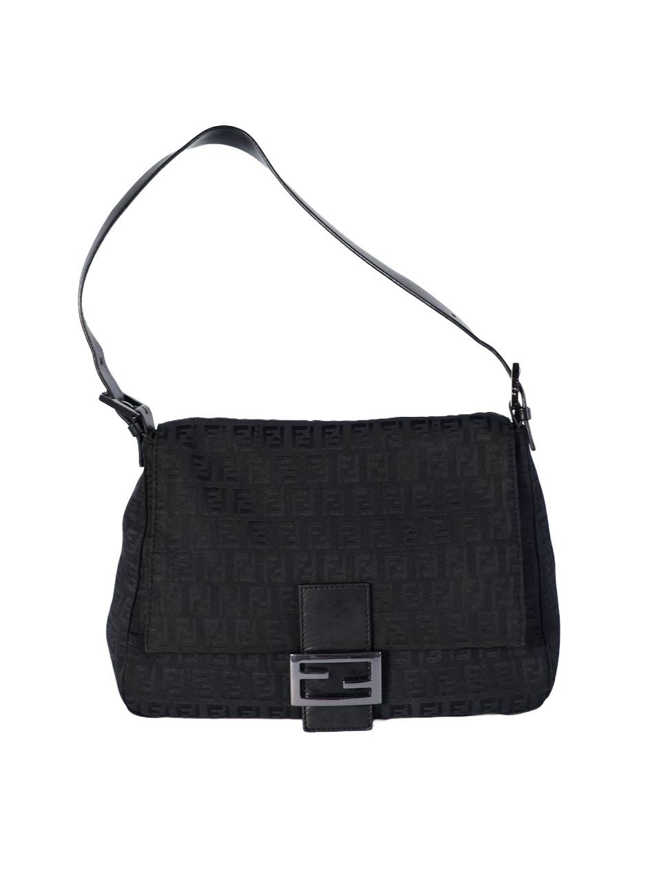 Fendi Black Zucca Mamma Baguette Bag