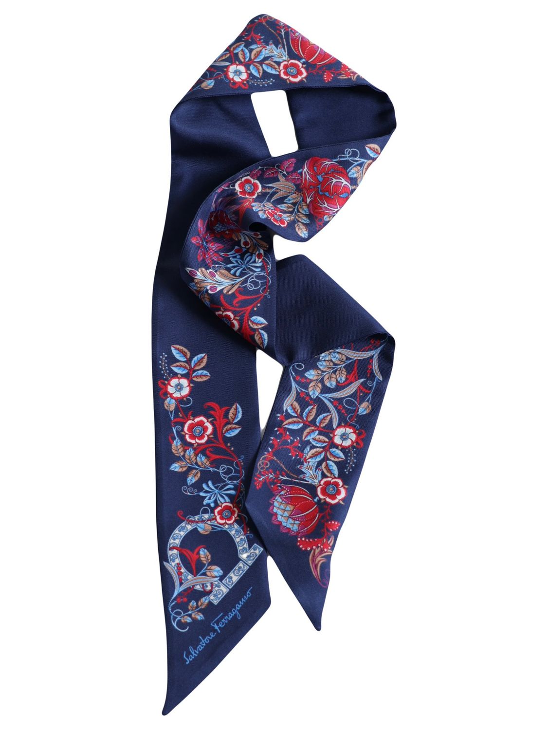 FERRAGAMO FLOWER MOTIF SILK TWILLY