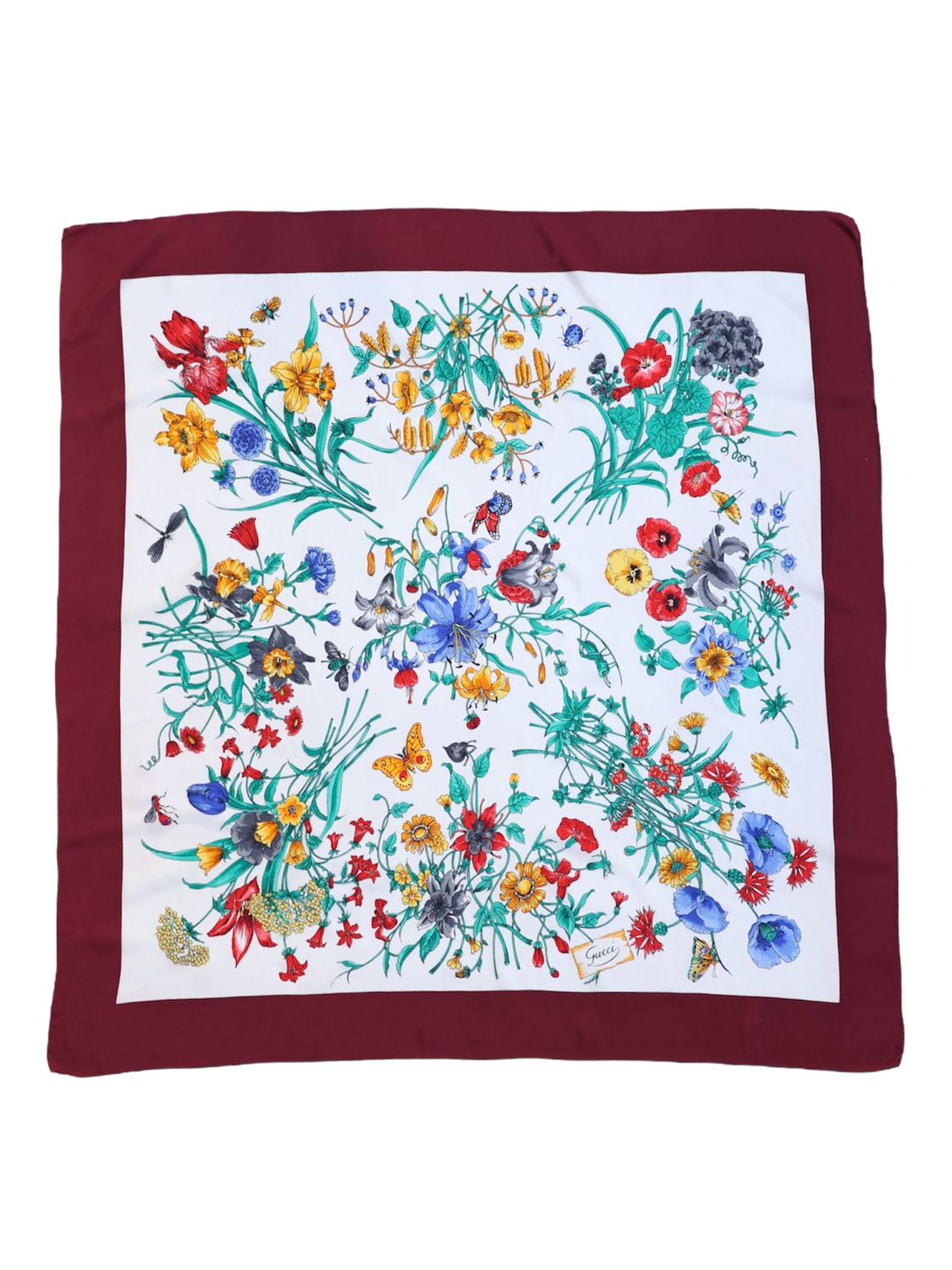 GUCCI FLORA BURGUNDY SILK SCARF