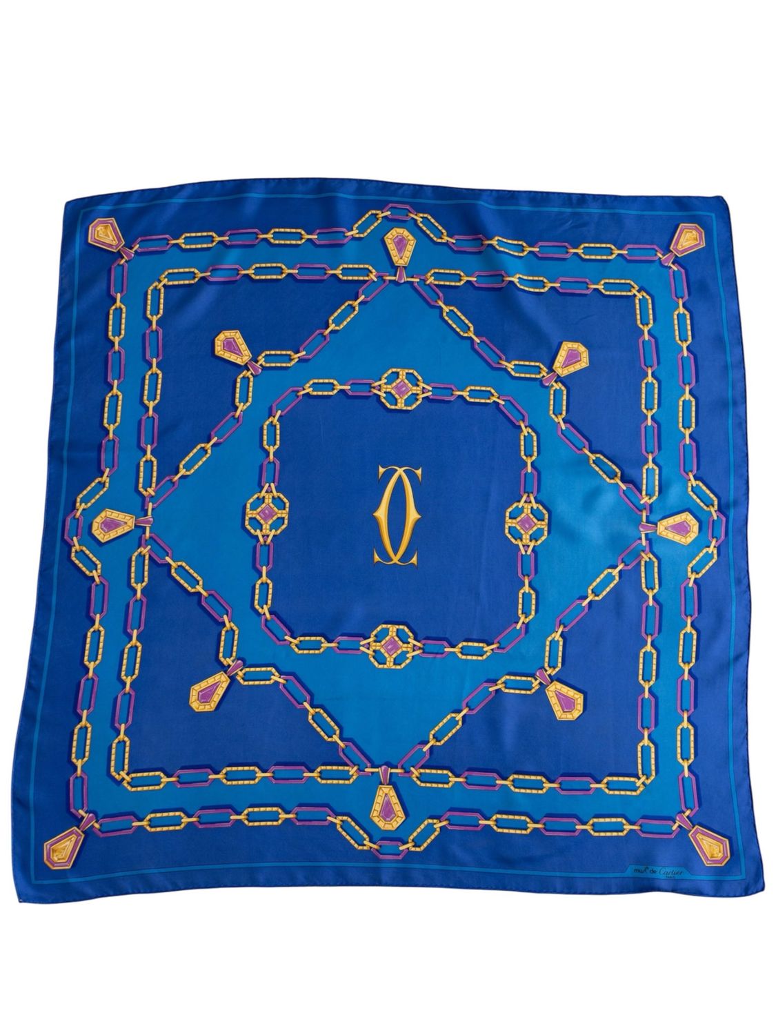 Cartier Blue Jewel Chain Silk Scarf