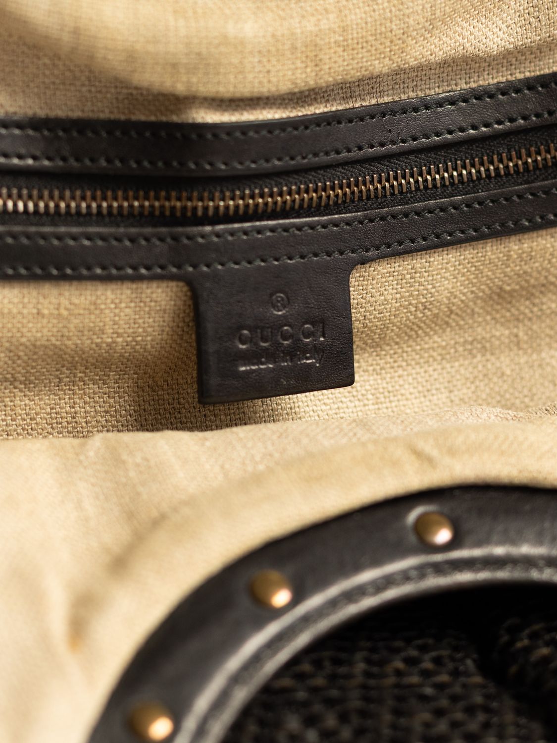 Gucci Woven Leather Bamboo Bag