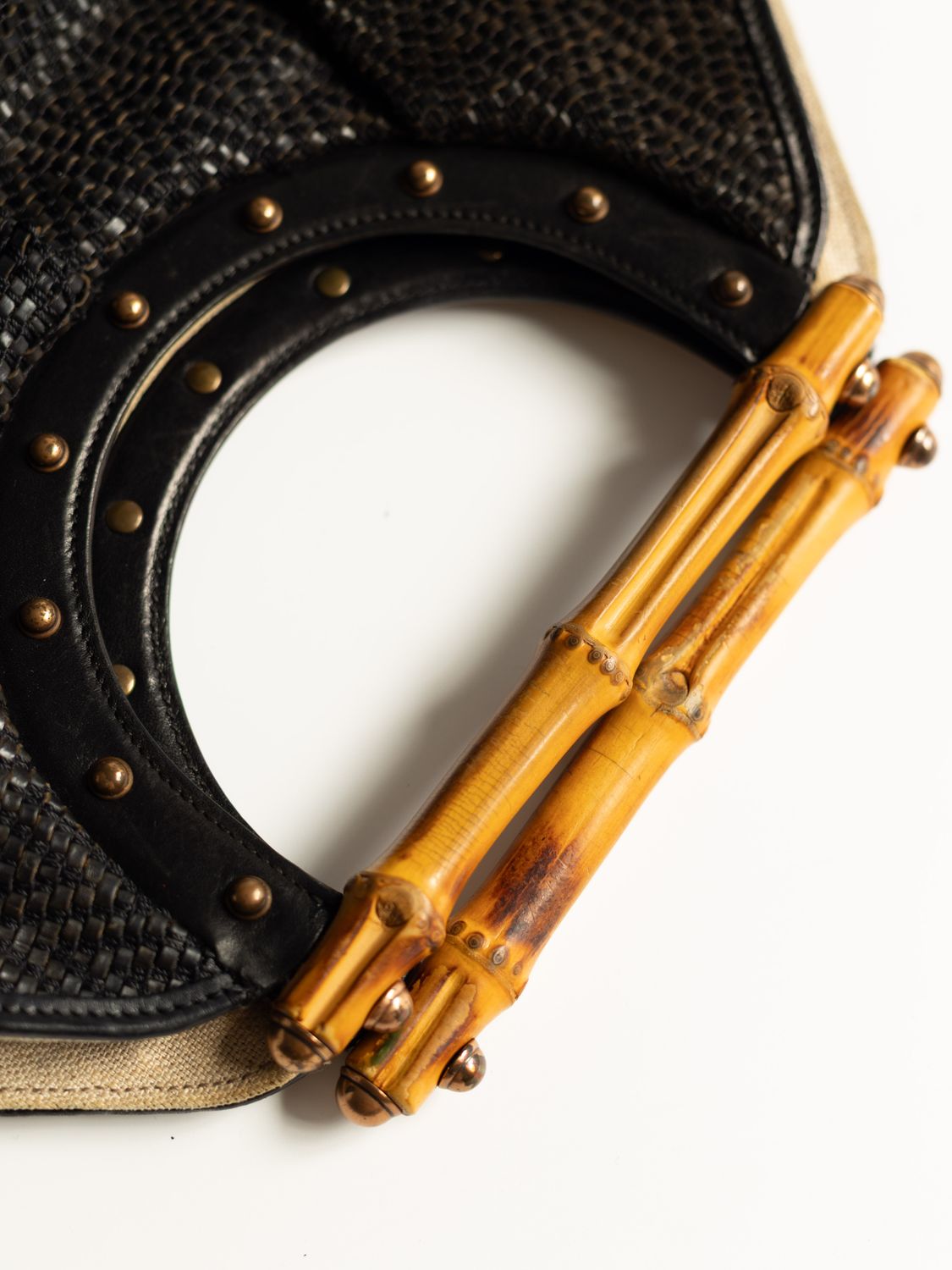 Gucci Woven Leather Bamboo Bag