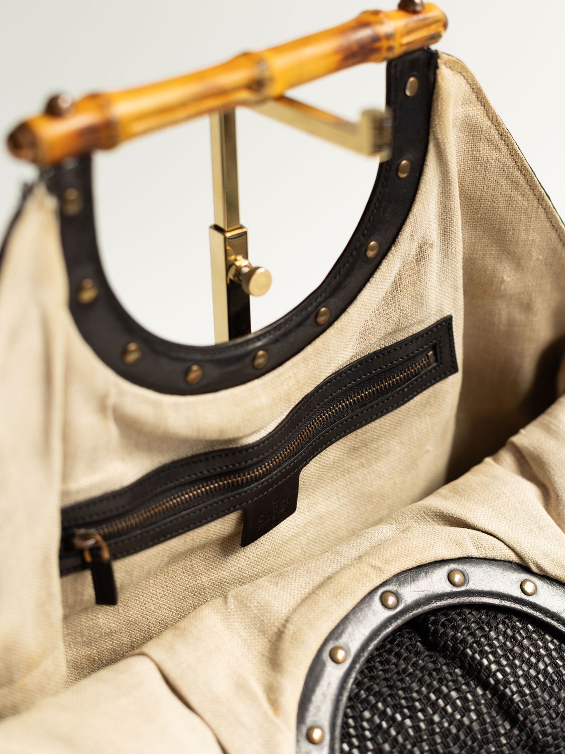 Gucci Woven Leather Bamboo Bag