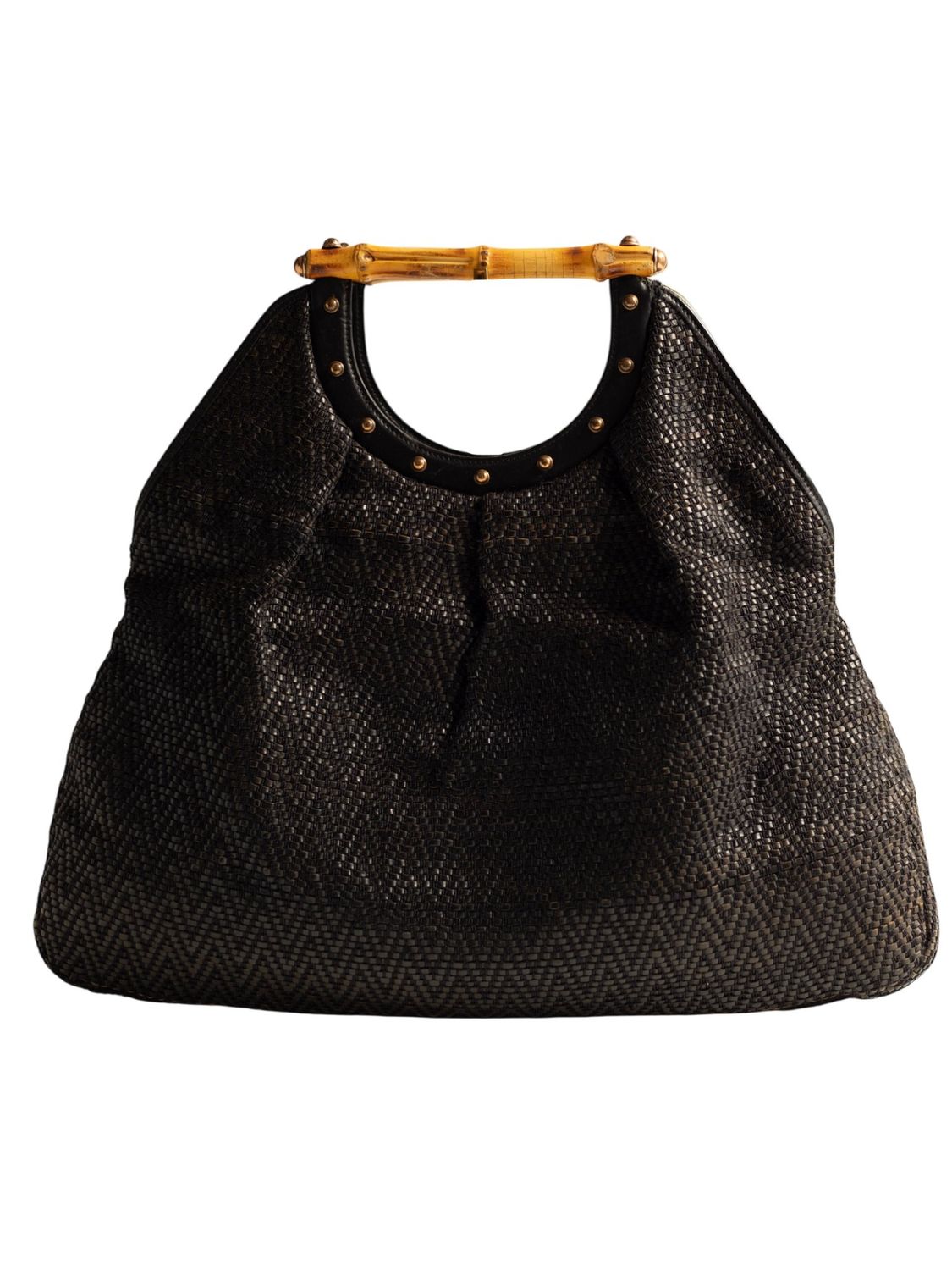 Gucci Woven Leather Bamboo Bag