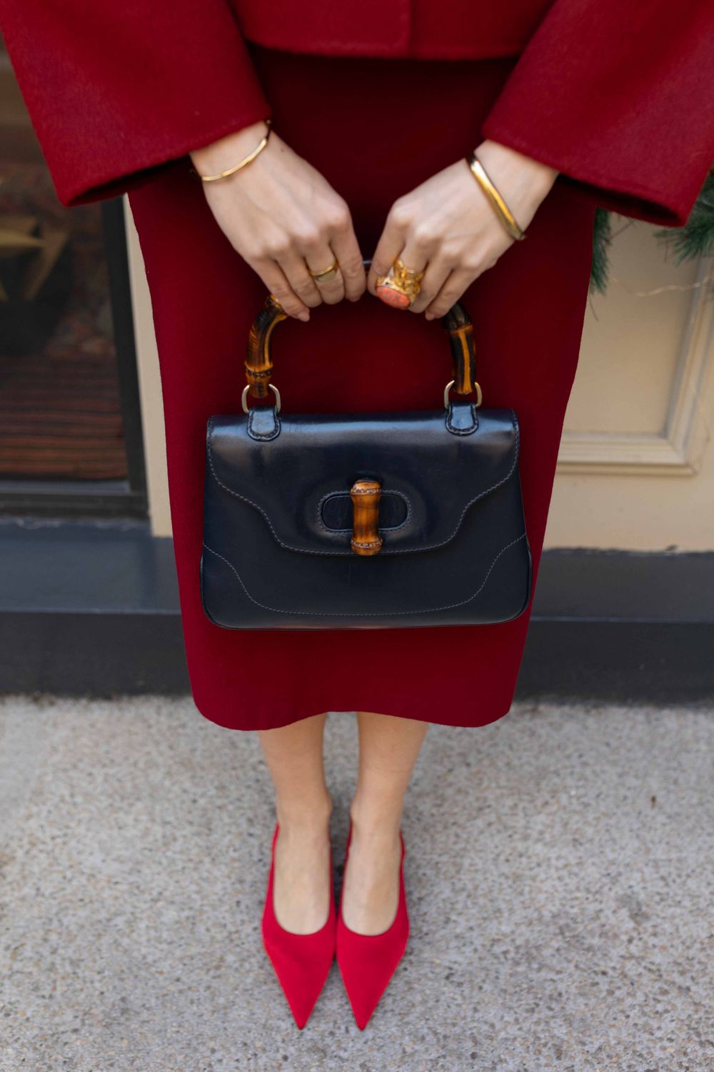 Gucci 1960s Bamboo Navy Blue Bag