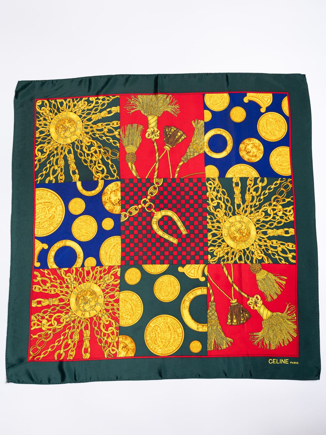 Celine Gold Chain &amp; Coin Silk Scarf