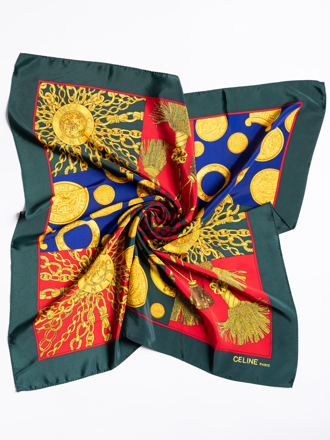 Celine Gold Chain &amp; Coin Silk Scarf