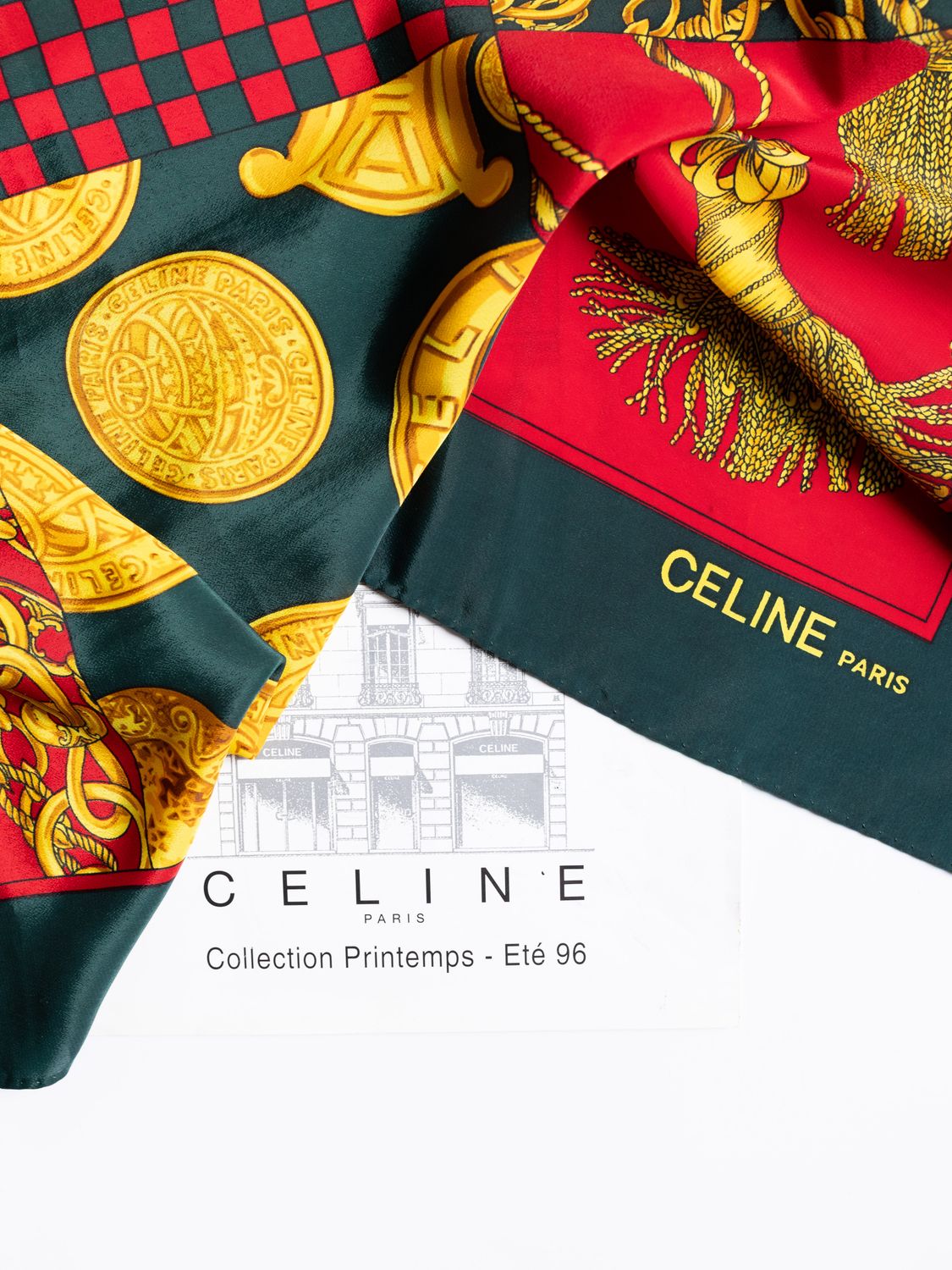 Celine Gold Chain &amp; Coin Silk Scarf