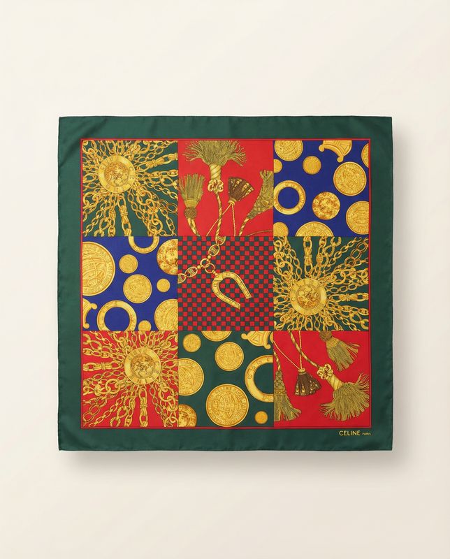 Celine Gold Chain &amp; Coin Silk Scarf