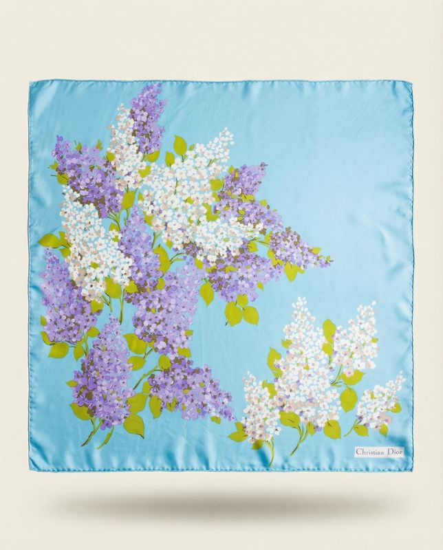 Christian Dior Lilac Bouquet Silk Scarf